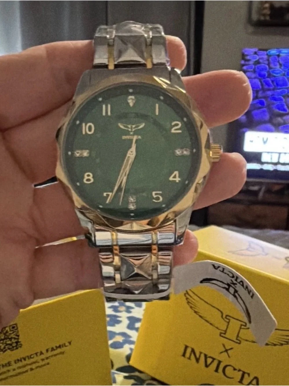 Invicta Green Sunburst Dial Silver and Gold Accent Watch